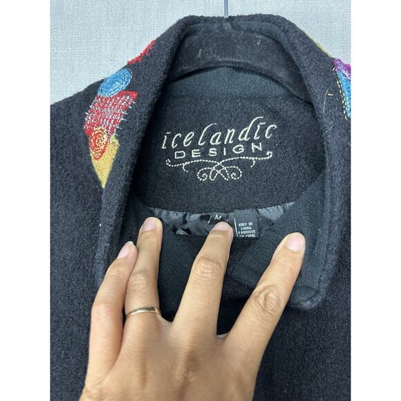 Icelandic Design Button Floral Embroidery Wool Cardigan Sweater Jacket Size M - Picture 2 of 10